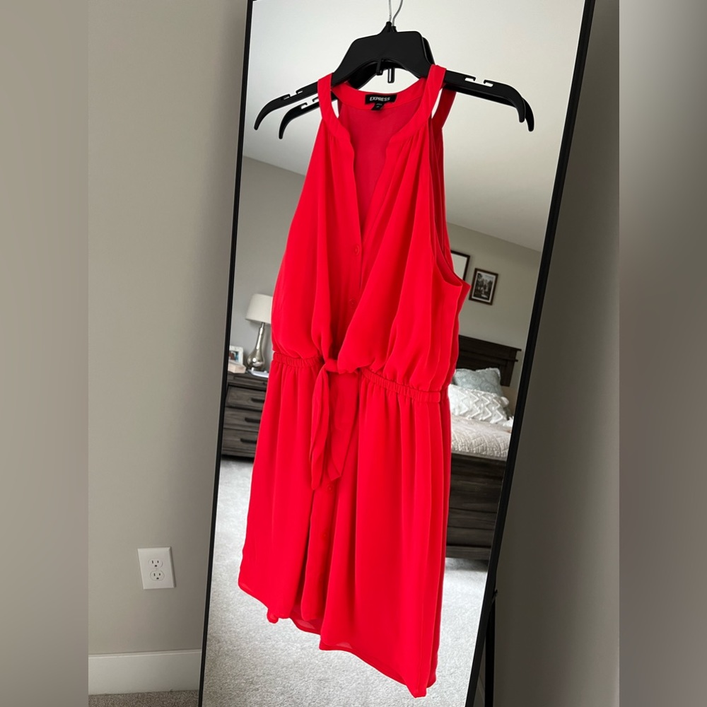Express: Size Small, Neon Coral Tie Front Mini Dress.